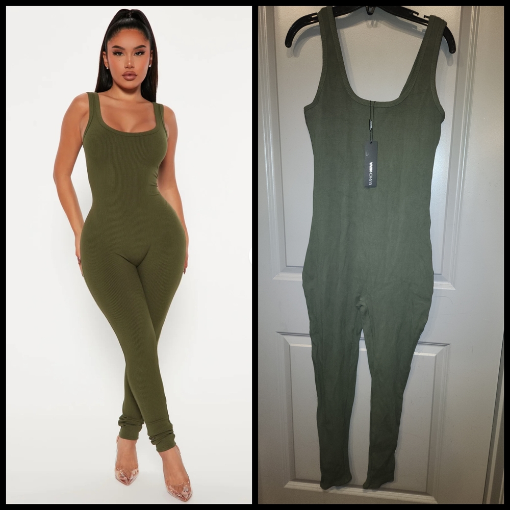 Fashion Nova Olive Green Fitted Jumpsuit